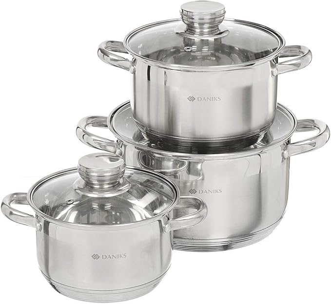 Daniks Standard InductionSafe Stainless Steel Stock Pot Set (2 L + 3 L + 4 L) Amazon.co.uk