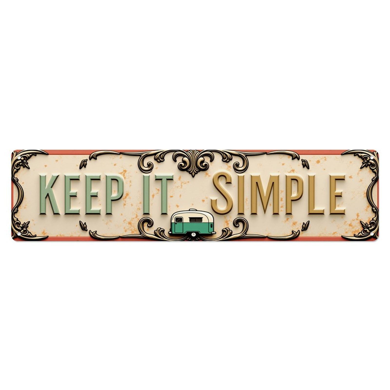 Ldfuieksufg Style Rectangle Red Border Gold Ornate Camper Keep It Simple Metal Wall Sign Vintage Aluminium Metal Sign, Retro Wall Decor For Home, Bar, Garage & Farmhouse 10 * 40Cm