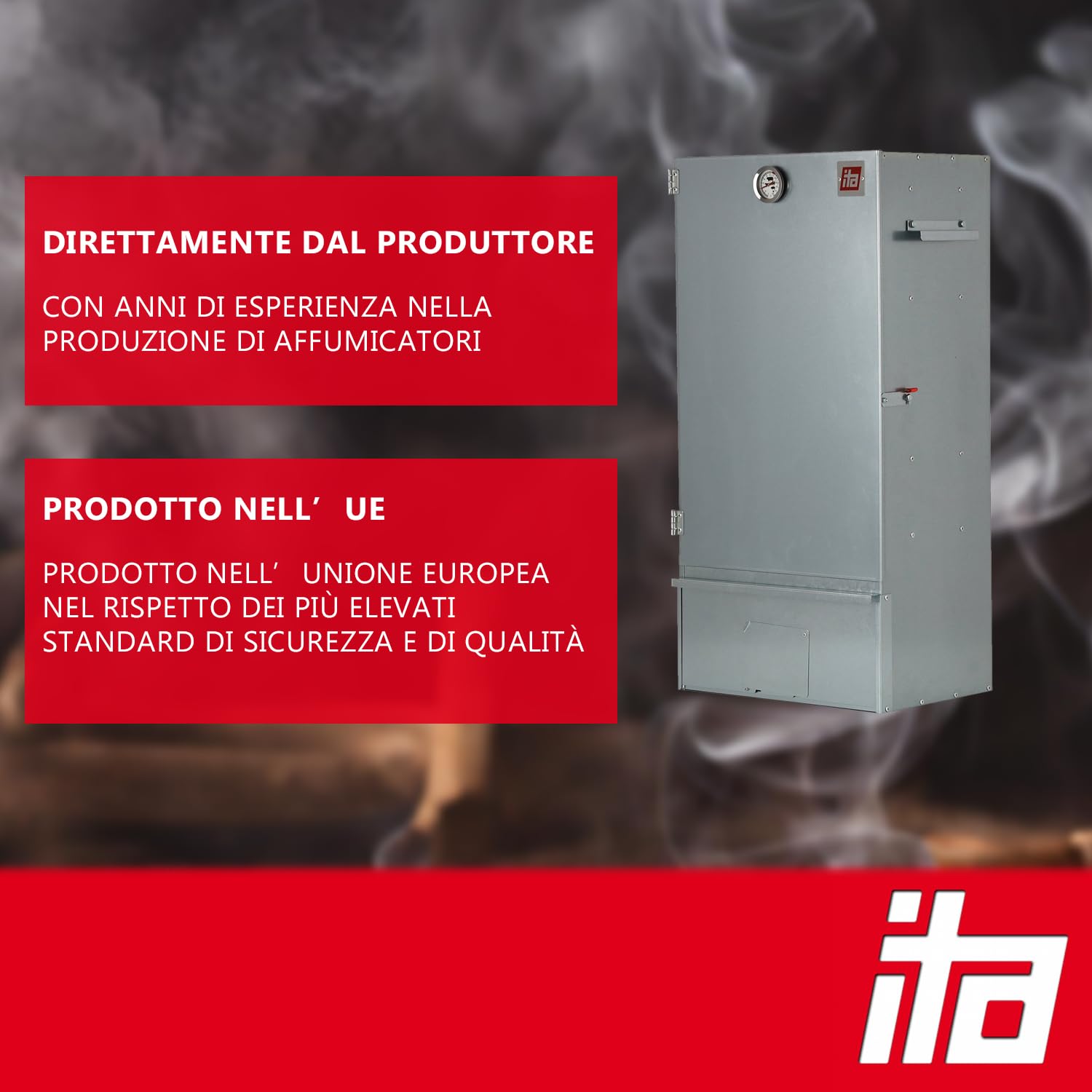 ITA Affumicatore 7001 - Armadio per affumicare premium con 3 ripiani 81 cm - Acciaio legato - Qualità Made In EU Direttamente dal produttore - Fumatore per affumicatura a freddo e a caldo