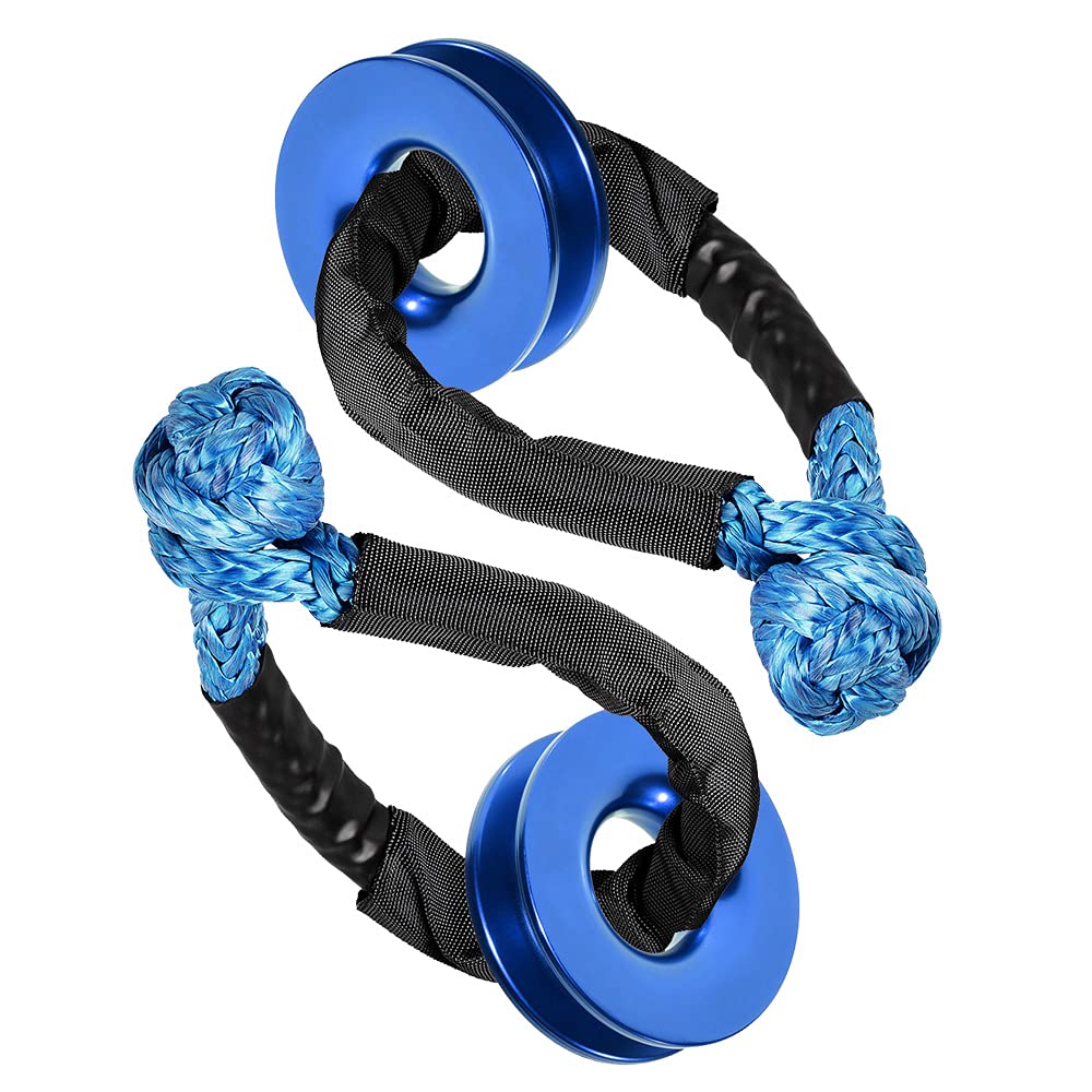 2 Sets Blue Recovery Snatch Ring + UHMWPE Synthetic Soft Shackle 1/2