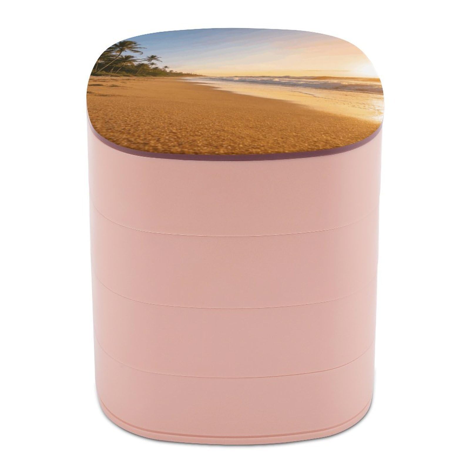 LZQPOEAS Coconut Shadow Gold Sands Jewelry Box Women Jewelry Organizer Travel Jewelry Case Cute Necklace Ring Storage Organizer 4-Layer Rotating Jewelry Tray Case with Mirror for Bracelets