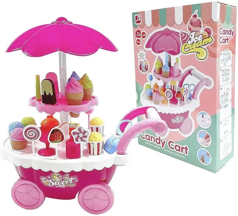 Brinquedo Carrinho de Sorvete com Luz e Som Ice Cream Candy Cart