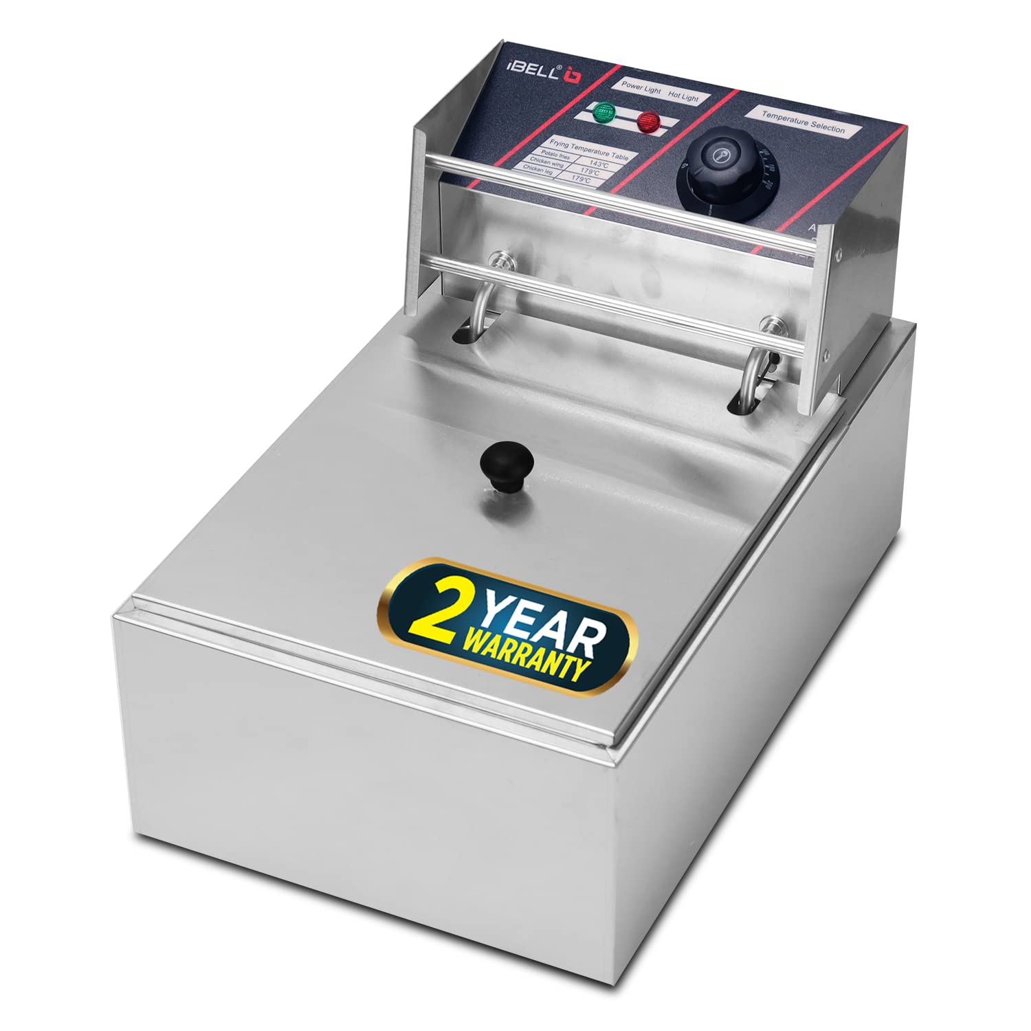 IBELL DF610M Electric Deep Fryer 2500W with 6 Litre Capacity, Stainless Steel Body And Basket, Temperature Control (Silver)