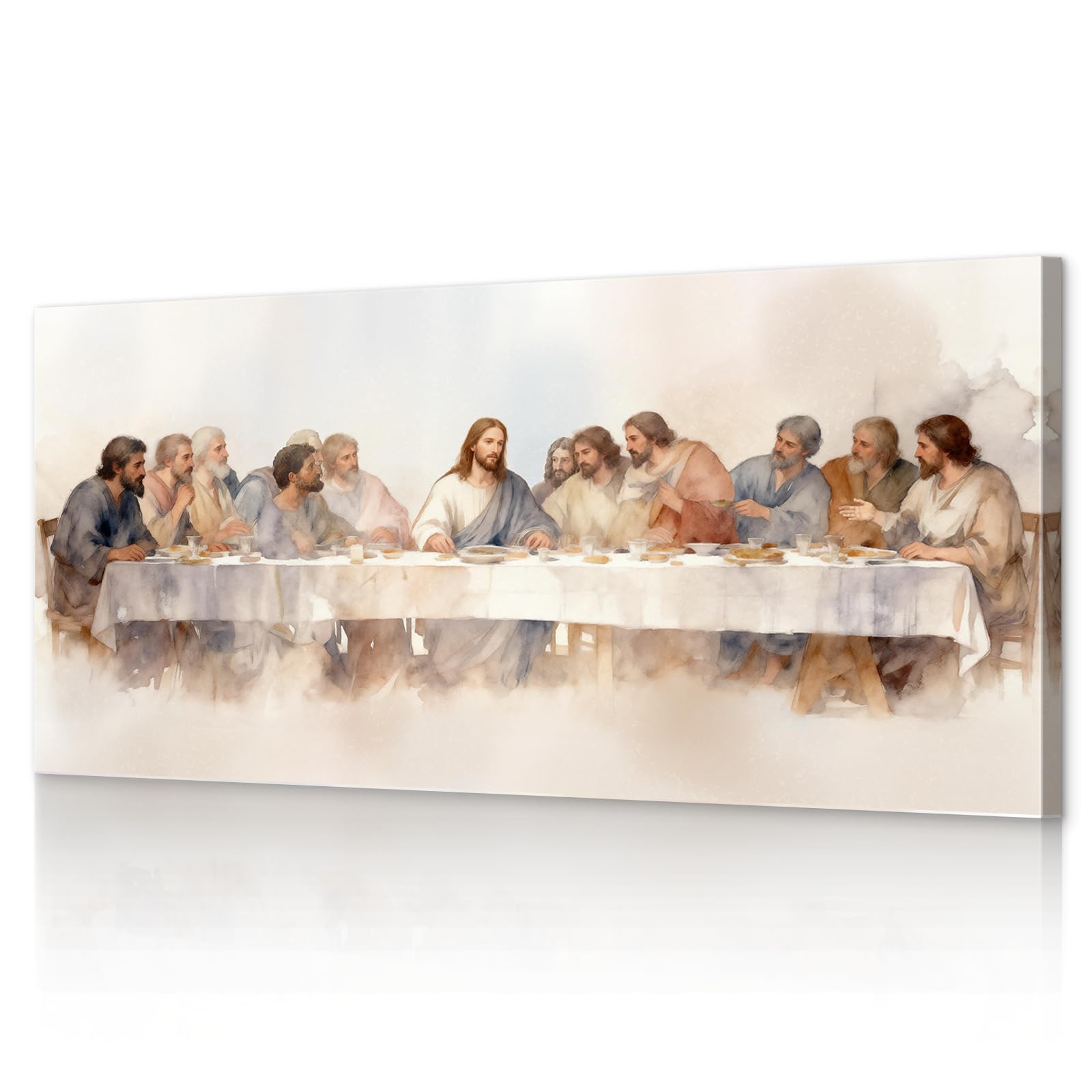 Watercolor Christian Wall Art Religious Last Supper Picture for Dining Room