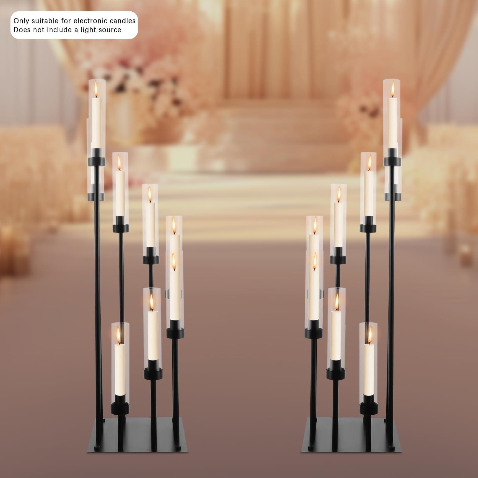 Lot De 2 Bougeoirs À 8 Branches, Centres De Table pour Bougies, avec Abat-Jour en Acrylique De Protection, Candélabres en Métal Noir pour Décoration De Mariage, Dîner Et Fêtes