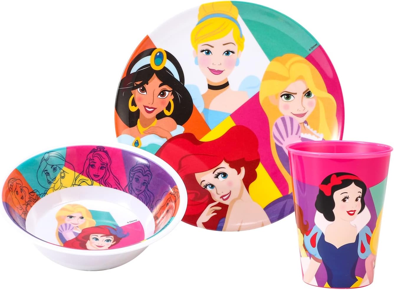STORLINE Disney Princess Kids Childrens BPA Free 3pcs Breakfast Lunch Dinner Set Plate, Bowl & Cup, 51290