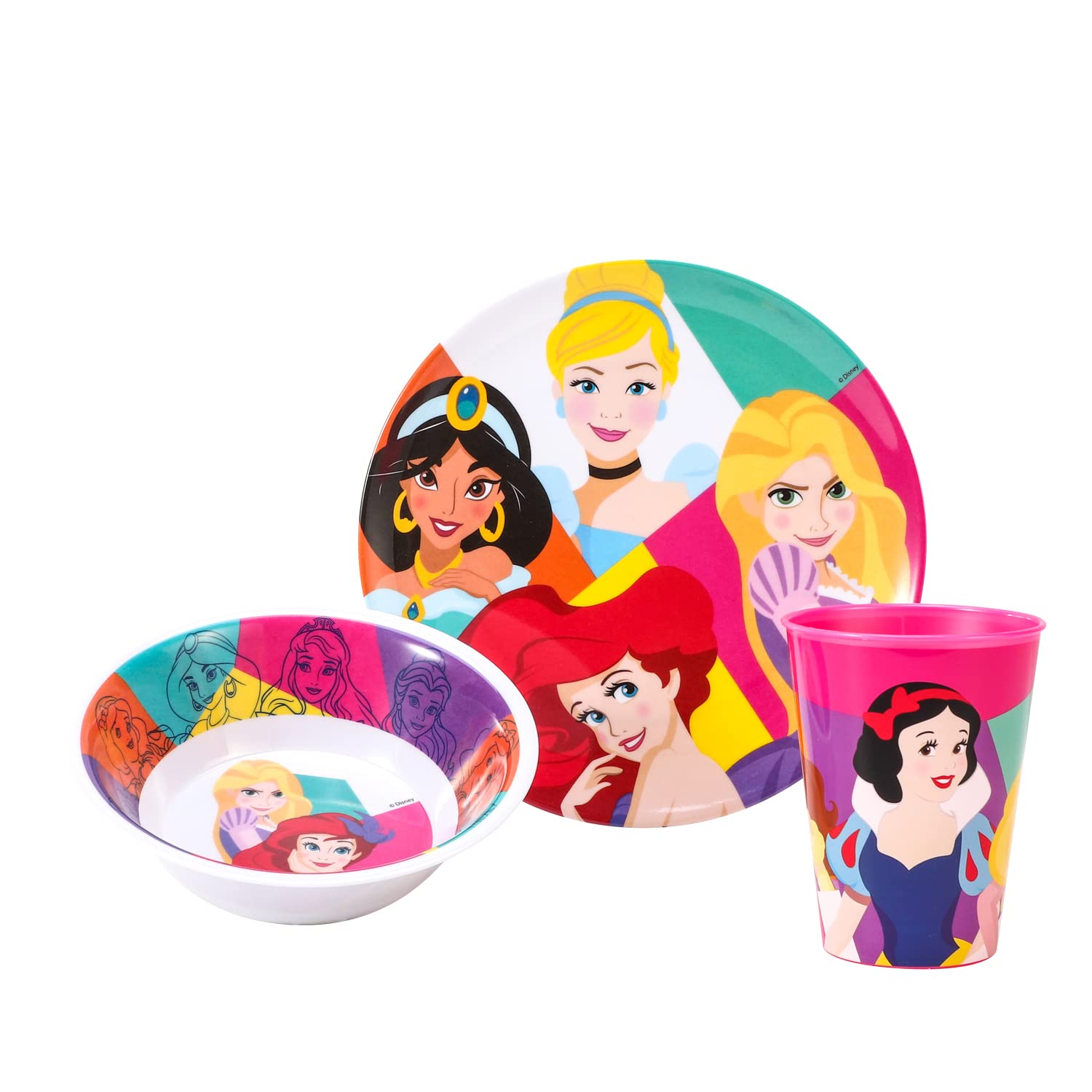 STORLINE Disney Princess Kids Childrens BPA Free 3pcs Breakfast Lunch Dinner Set Plate, Bowl & Cup, 51290