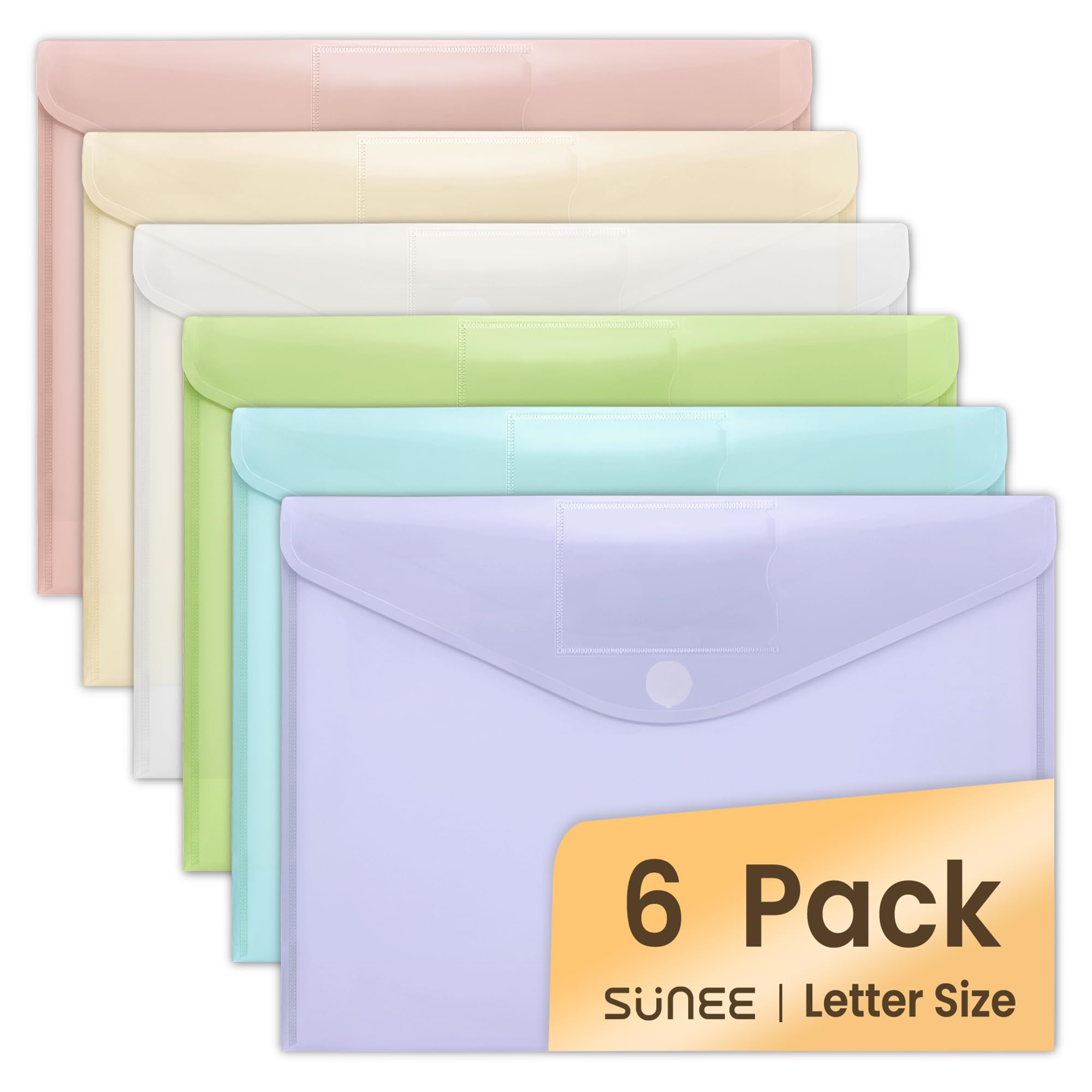SUNEE 6 Pack Plastic Envelopes, Folders for Document for A4 Letter Size, Poly File Folders with Label Pockets for School Home Office Organizer Work