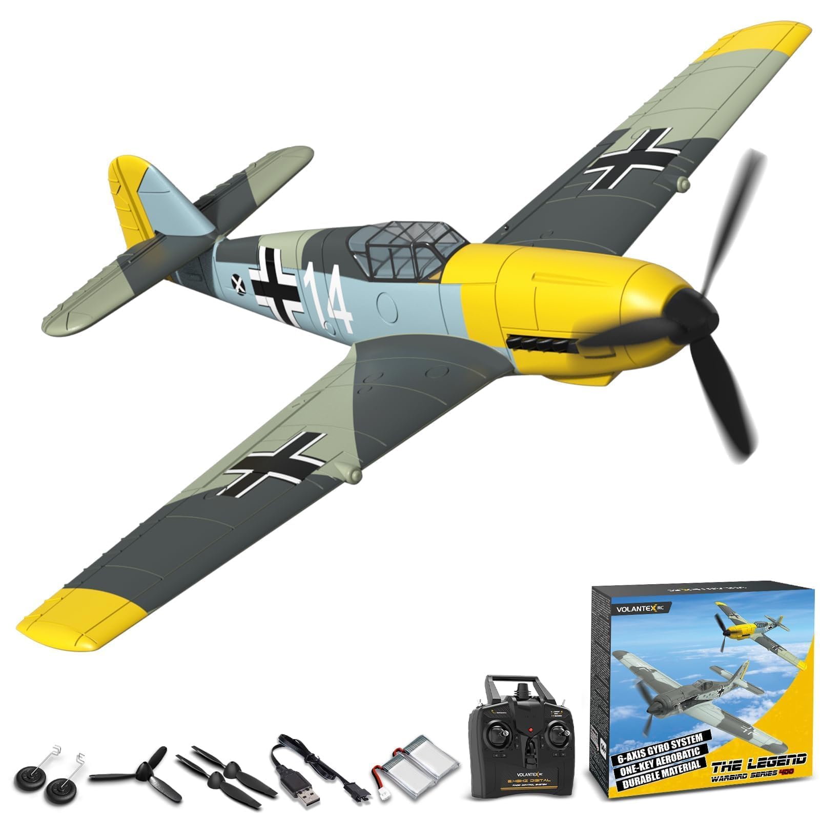 volantexrc Avión RC, Avión de Combate BF109 V2 con Radio Control de 4 Canales RTF, con Alerones, Giroscopio, Acrobacias y 3 Modos para Vuelo Fácil, Aeronave para Hobby para Principiantes y Adultos