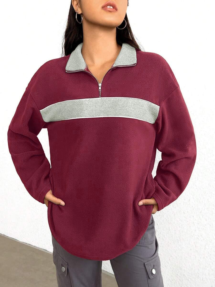 SKAYS Women's Polar Fleece Jacket Quarter Zip Color Block Fuzzy Pullover Sweatshirt For Women Casual Fall Winter Clothes - Image 3