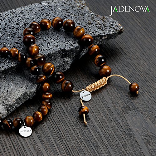 Jadenova 8/10Mm Natural Yellow Tiger Eye Gemstone Bracelet Elastic Stretch Yoga Beaded Bracelet Bangle Healing Crystal Bracelet Couples Gifts For Men Women (2Pcs Bracelet Set) #TOP5