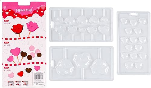 Juvale Paquete de 3 moldes para piruletas de San Valentín, crea besos de chocolate y corazones de piruleta de caramelo, moldeadores de postres para