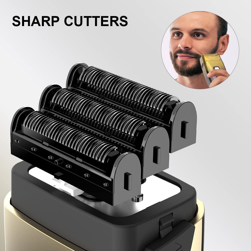 Hatteker Triple Blades Folienrasierer Elektrorasierer Rasierer für Männer Close Glatze Barber Shaver Trimmer Wasserdicht Wet & Dry, Kabellos, Gold