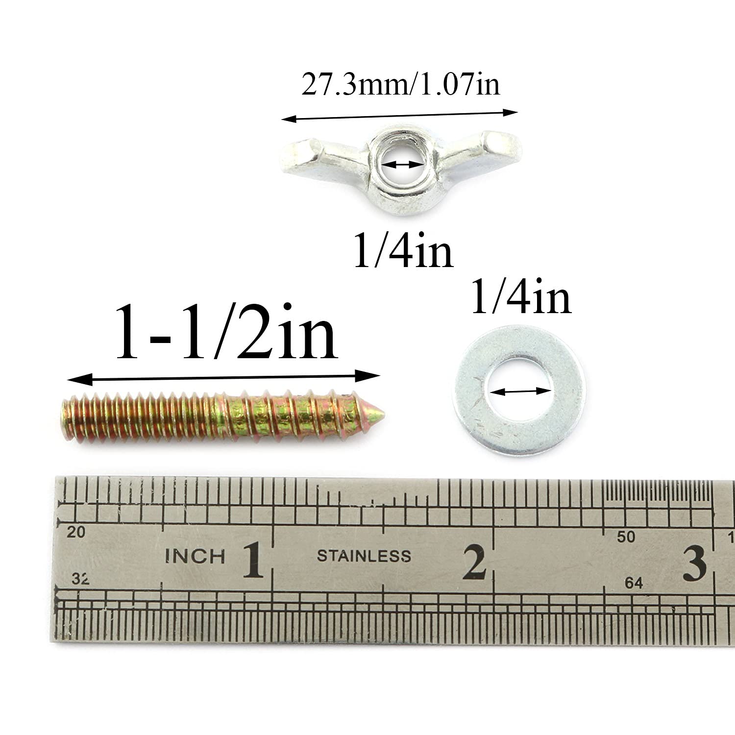 Hanger Bolt 8PCS 1/4x1-1/2inch Double Headed Screws with 1/4-20 Wing Nuts and 1/4inch Flat Washers Self Tapping Fixed Screws for Pet Furniture, Household Furniture