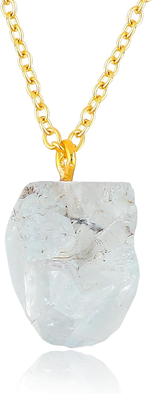 Raw Gemstone Necklace – Natural Crystal Pendant on 18K Gold Plated Chain – 15-25mm Chunky Gemstone – Healing Jewelry for Women – Boho Gift for Her – Adjustable Chain