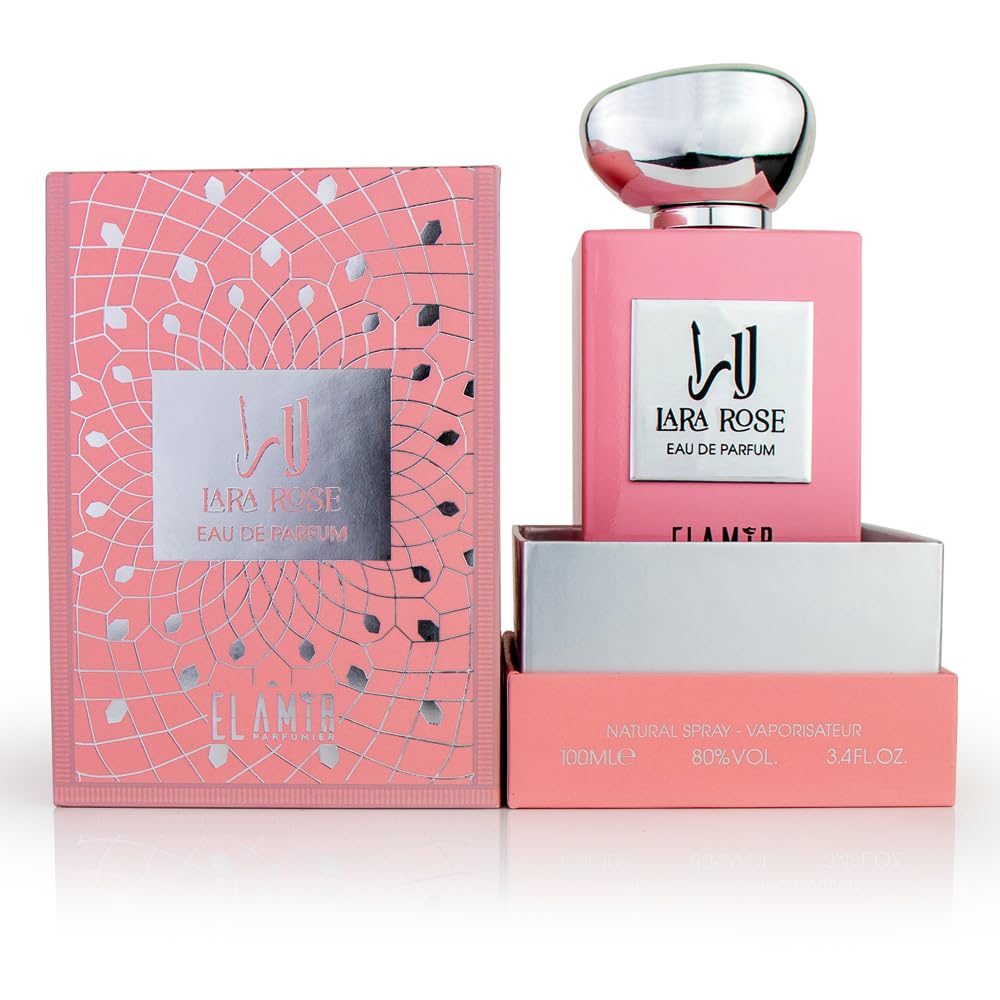 Eau de Parfum Lara Rose 100 ml dla kobiet, wyrafinowane orientalne perfumy, nuty orchidei, wanilii i drzewa sandałowego, wyprodukowane w Dubaju przez EL AMIR PARFUMIER