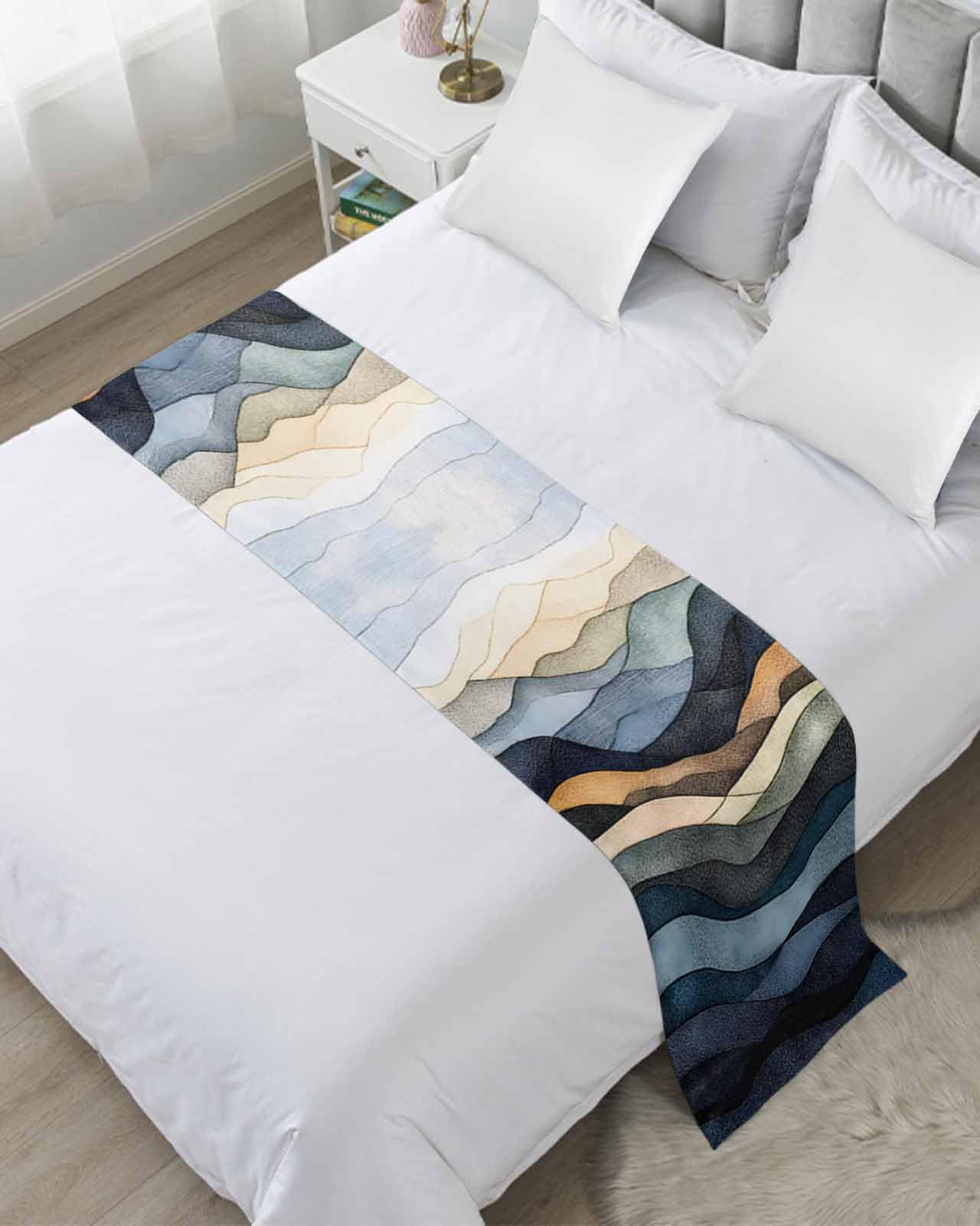 DecorLovee Modern Geometric Bed Runners for Twin Size Bed, Decorative Bed Throws for Foot of Bed, Summer Colorful Coastal Beach Wave Bed Runner Sofa Throw Bedding Scarf Protector Slipcover for Bedroom