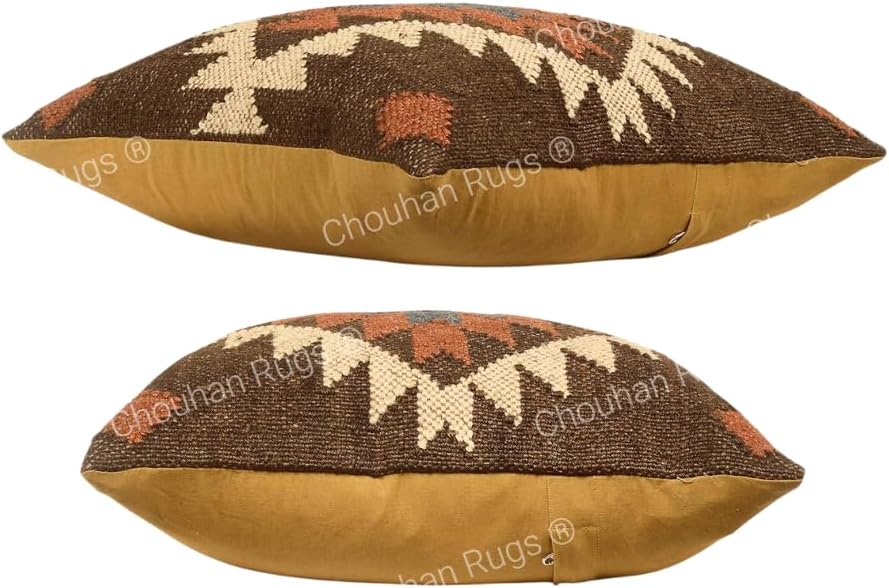 Chouhan Rugs Set of 2 Indian Jute Vintage Kilim Pillow 18x18 Inches Ethnic Bohemian Kilim Pillow for Home Decor, Turkish Kilim Pillow for Sofa, Couch & Living Room (Pattern 3)