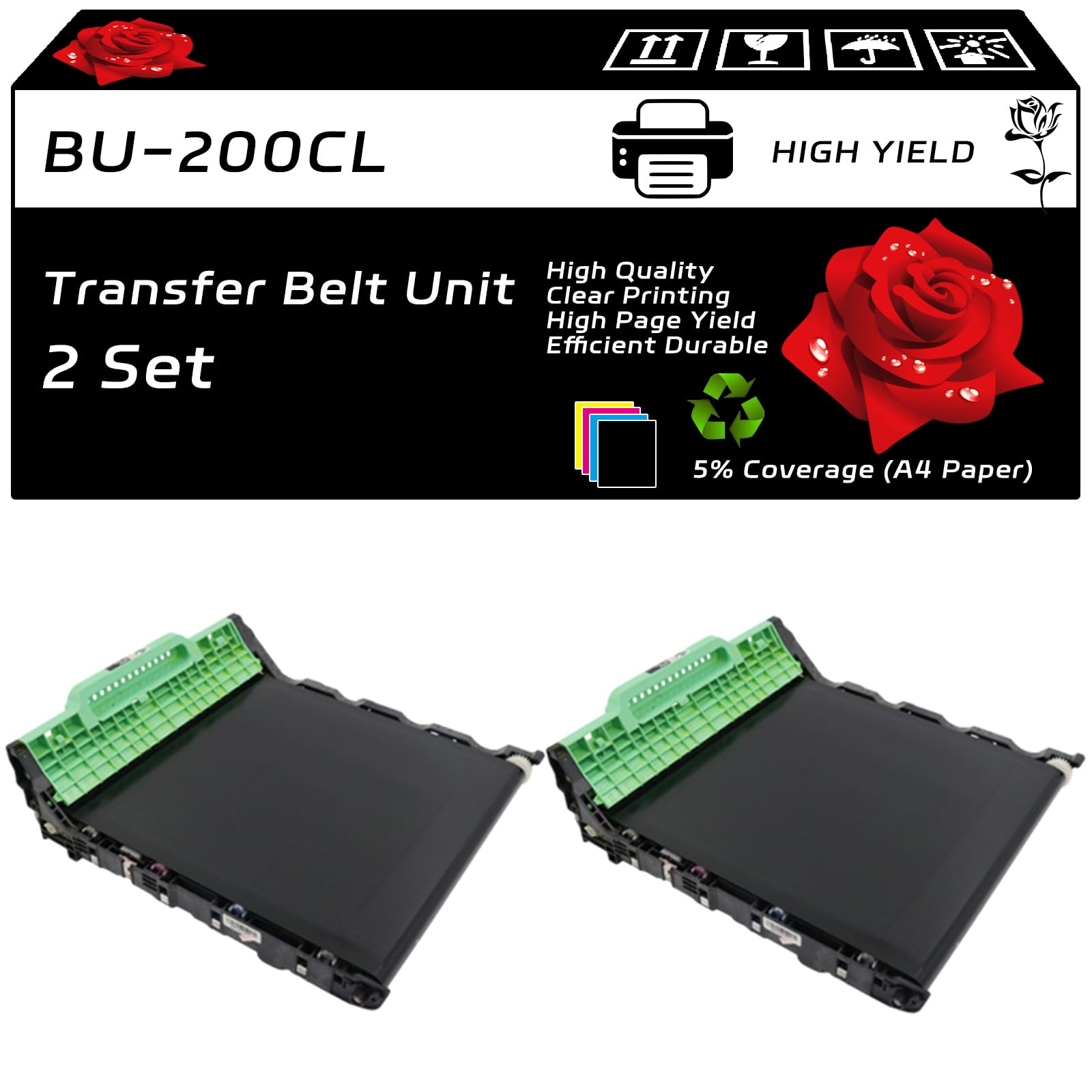 BU-200CL Transfer Belt Unit Compatible for Brother MFC-9010CN MFC-9120CN MFC-9125CN MFC-9320CW MFC-9325CW Printers, with Chip, High Yield 51000 Pages, Clear Printing (2 Set)