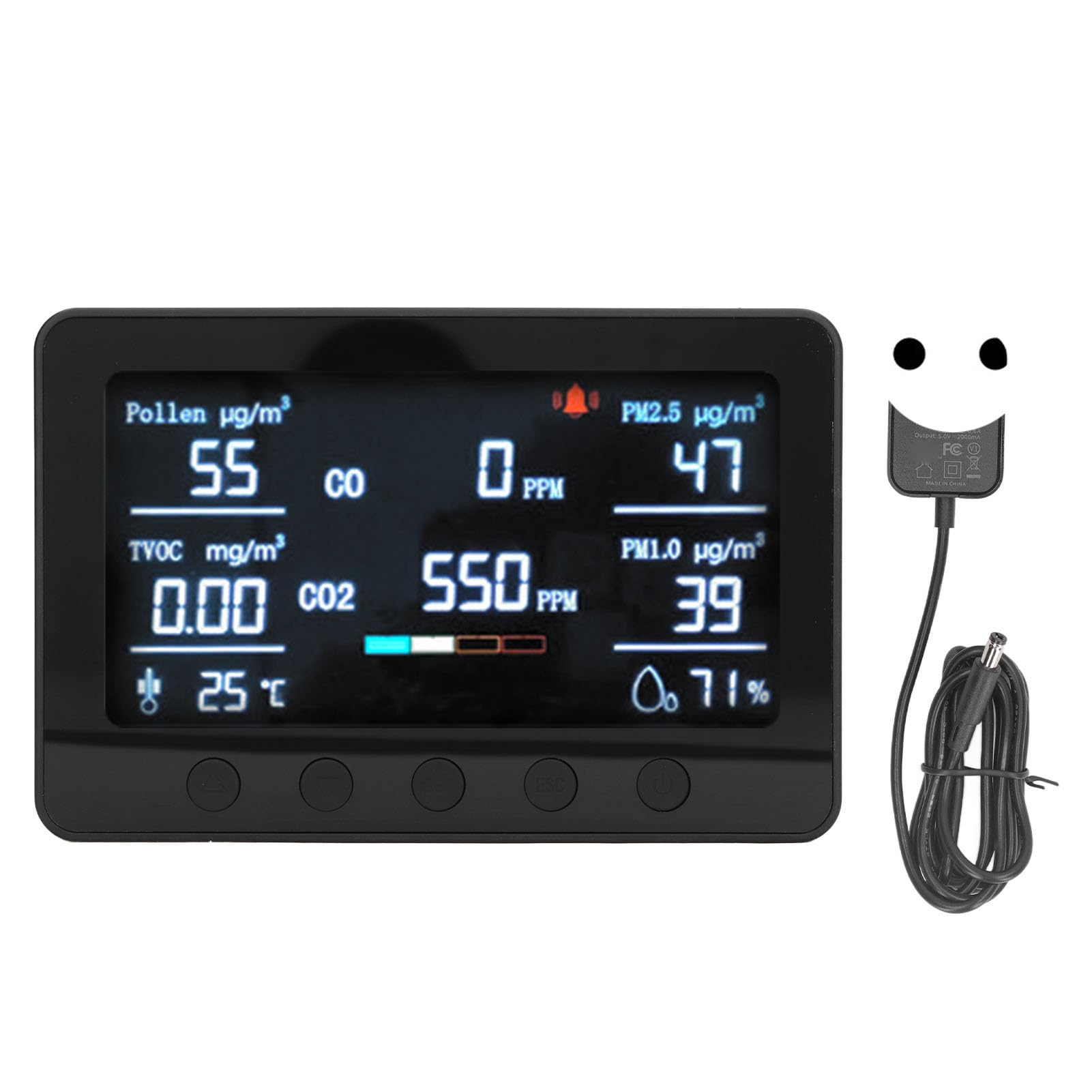 ViaGasaFamido Tester per Rilevatore di qualità Dell'aria per CO2 PM2.5 TVOC Formaldeide Display da 7 Pollici per di Ventilazione per Uffici Domestici (Spina europea)
