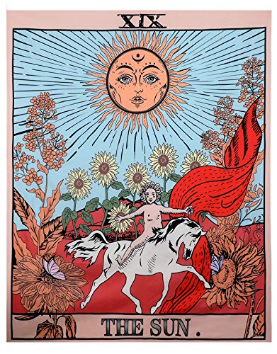 Mazheny Tarot-Wandteppich Der Mond, der Stern und die Sonne, mittelalterliche Europa, Wahrsagung, Wandbehang, Dekorationen, geheimnisvoll für Schlafzimmer, Heimdekoration (die Sonne, 150 x 203 cm)