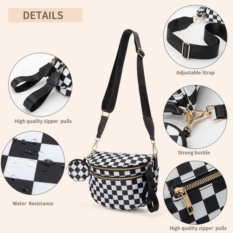 Fashion Bum Bags for Women, Checkered Crossbody Bag ,Large Nylon Belt Purse Fanny P... - Image 6