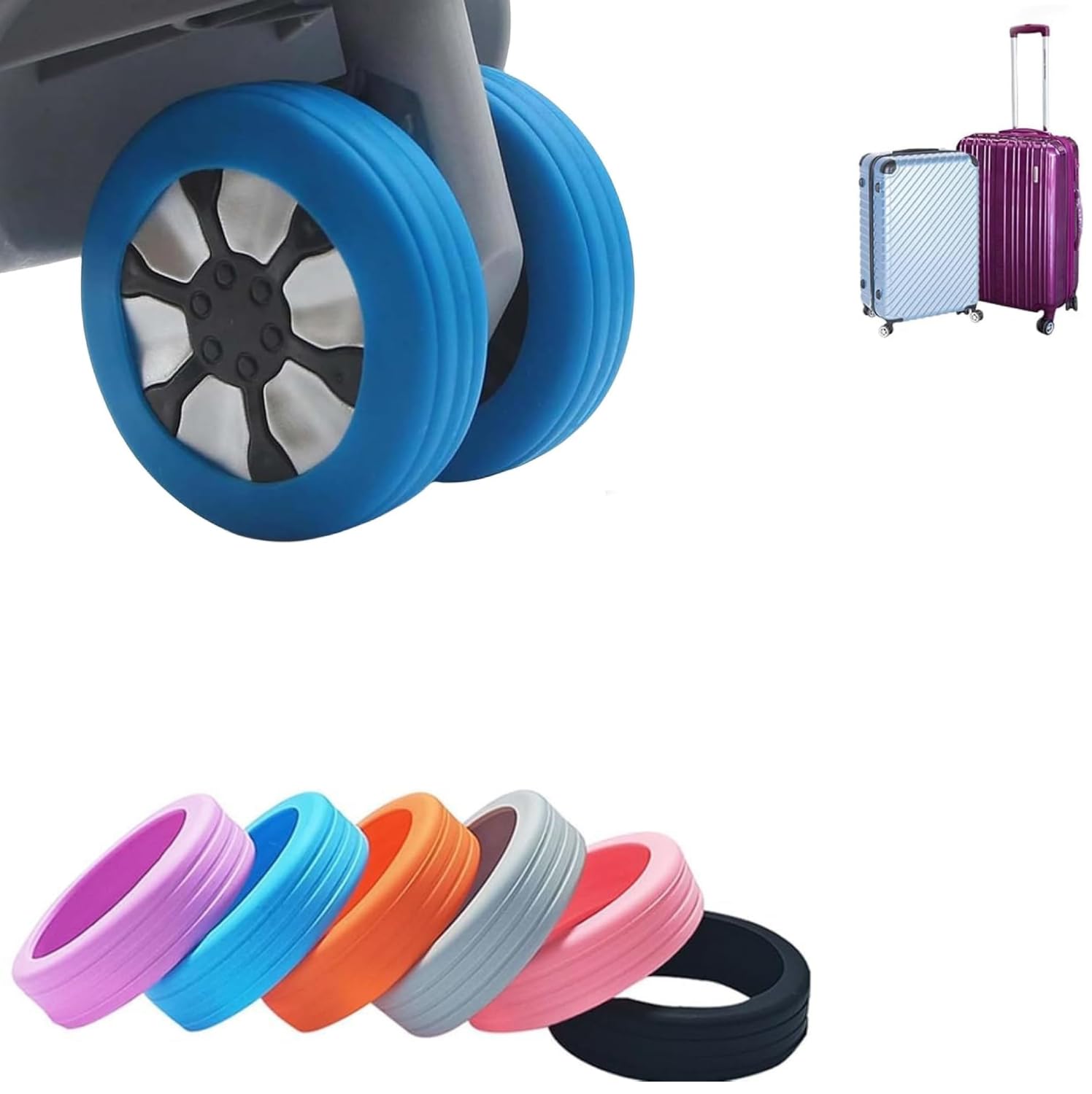 Clickswift 8 Pcs Luggage Wheels Protector Silicone Wheels Caster Shoes Travel Luggage Suitcase Reduce Noise Wheels Guard Cover Accessories Multicolor-image-4
