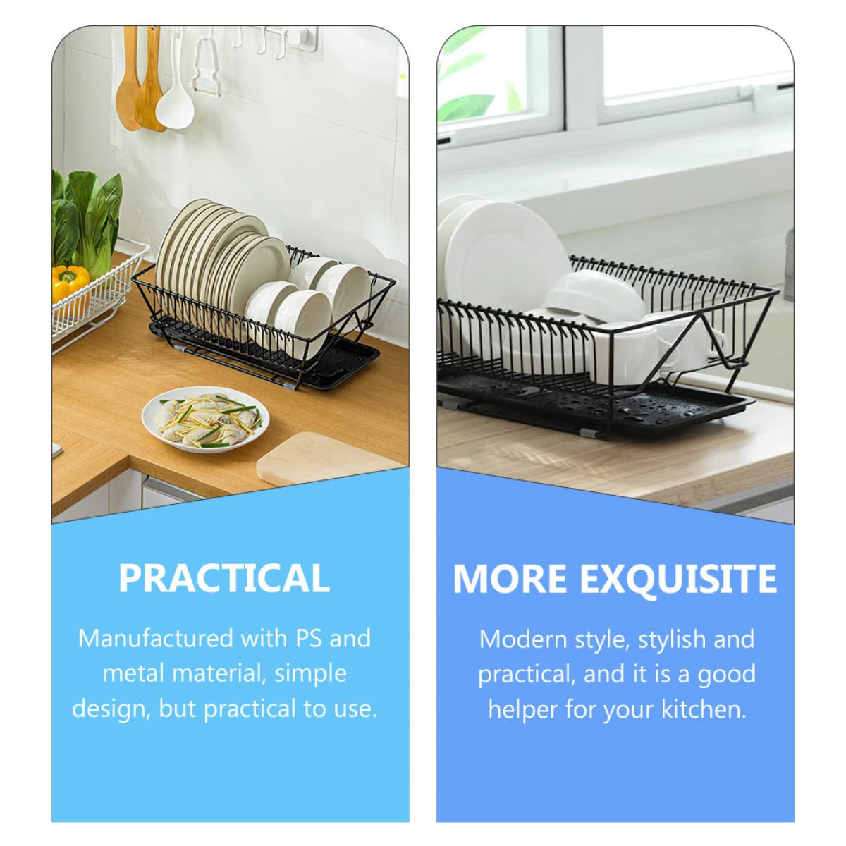 Zerodeko Égouttoir Cuisine en Fer Noir Plateau Amovible, Porte-ustensiles Pratique pour Plan de Travail, Design Moderne et Résistant la Décoloration