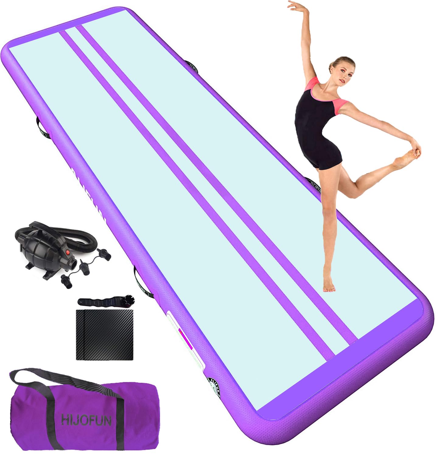 HIJOFUN Inflatable Gymnastics Mat, Tumble Track 3m/4m/5m/6m for Training with Practical Pump, 10/20cm Thickness Gymnastics Air Mat for Home Use/Tumbling/Yoga/Taekwondo/Dance