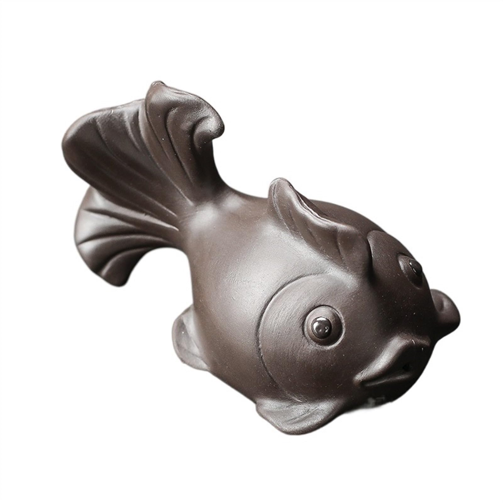 Statue de poisson porte-bonheur en argile violette faite main pour service à thé