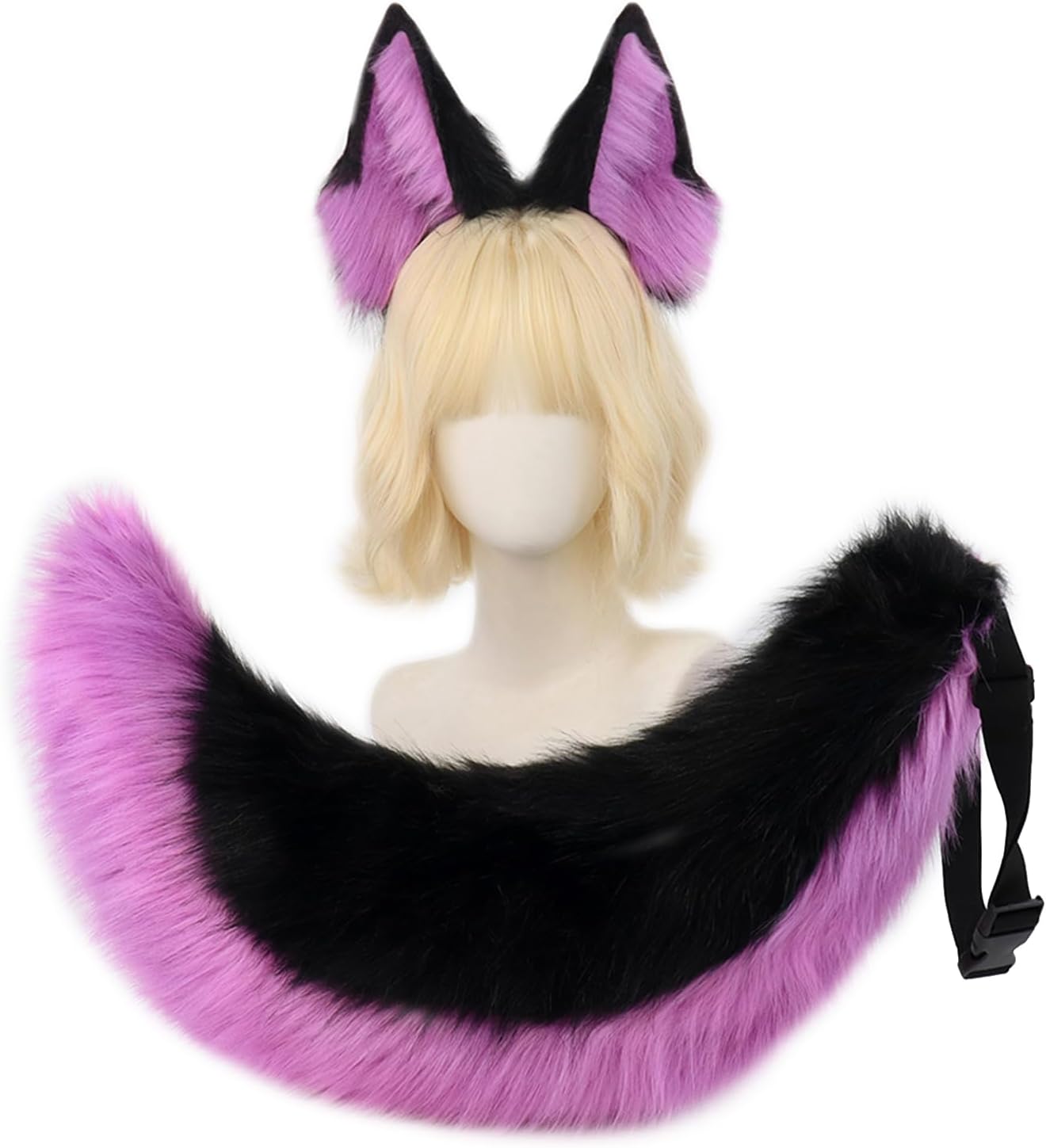 Faux Fur Wolf Ears Headband & Furry Tail Set Realistic Wolf Costume Accessories for Halloween, Cosplay,Parties - Image 2