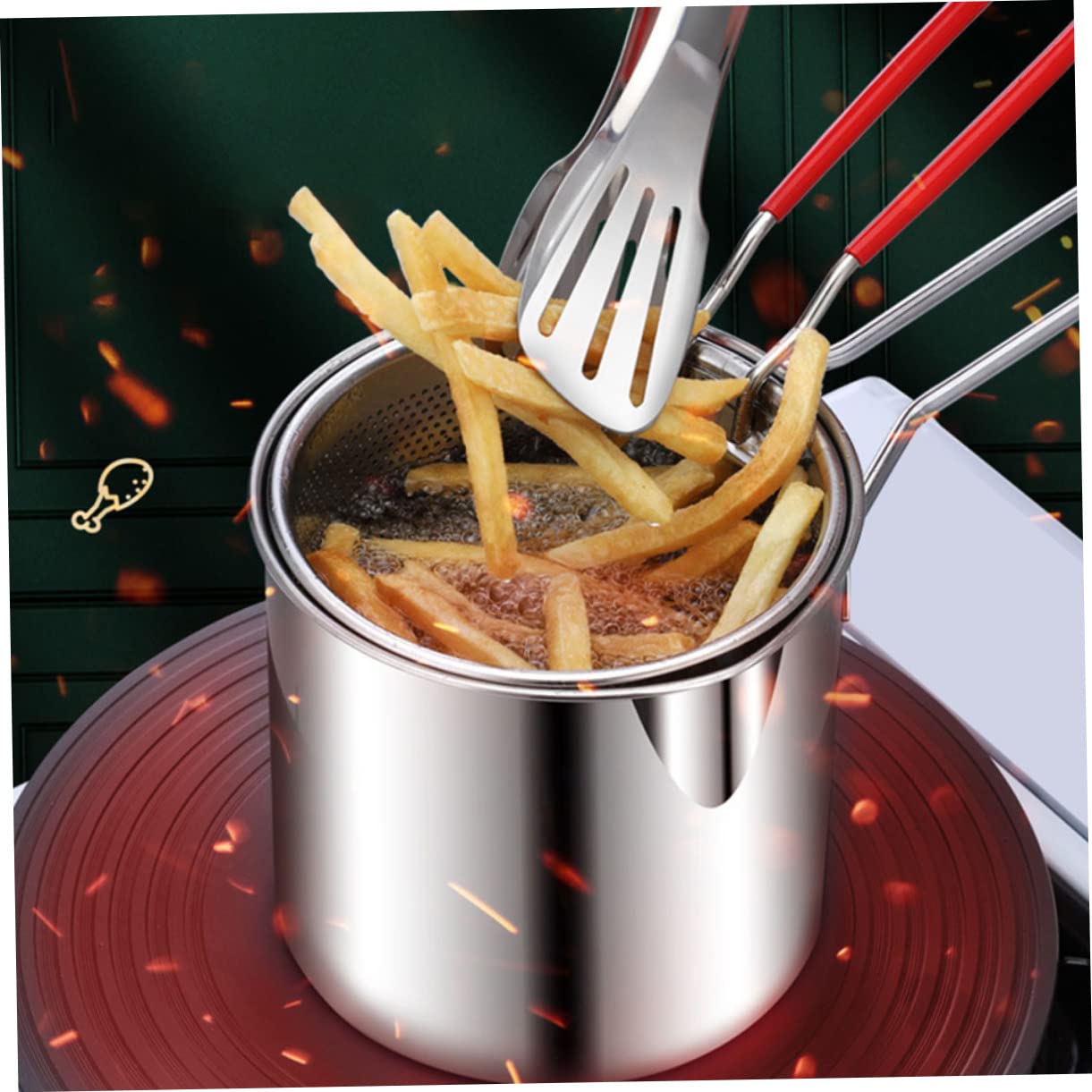 Cabilock 1Set Deep Fryer Pot with Fry Basket and Lid Lightweight Cooking Pot for Indoor Outdoor Use for Chicken Wings Onion Rings and French Fries