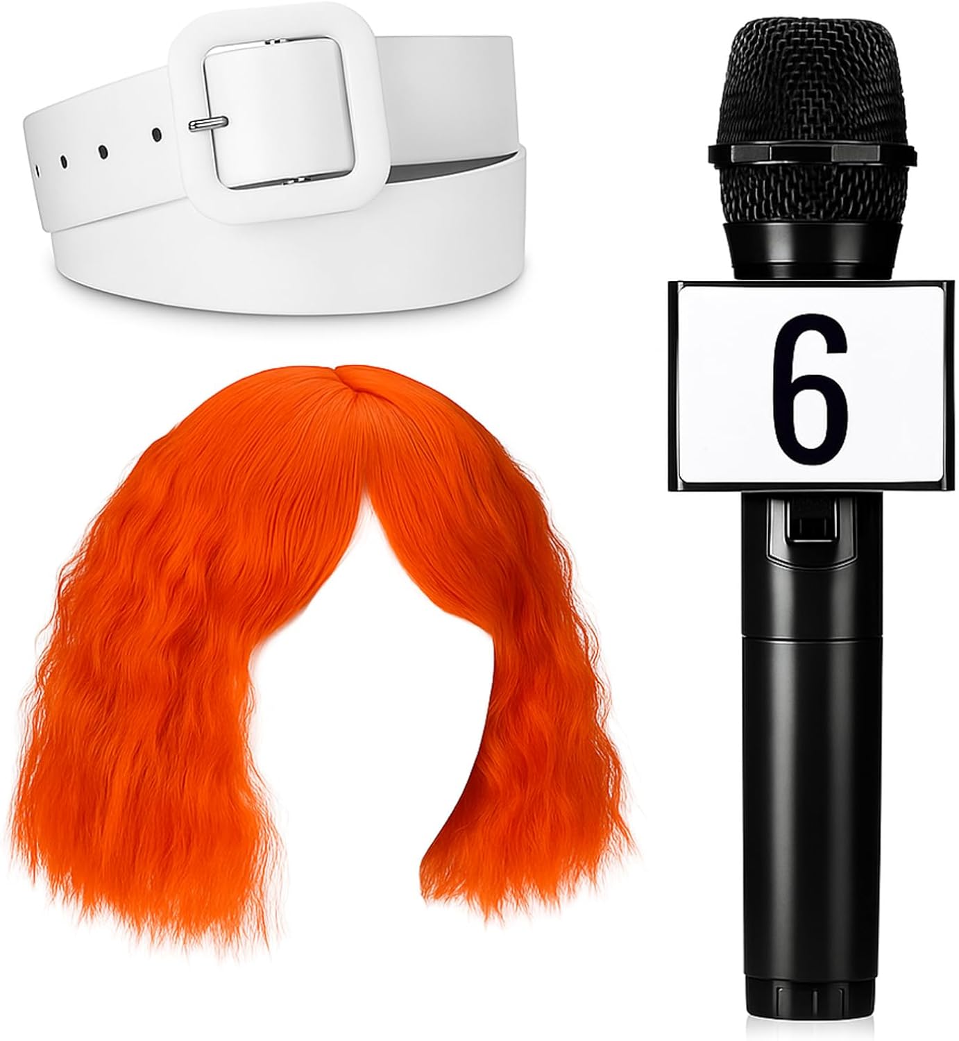 3 Pcs Reporter Costume Yellow Ladies Halloween Costume Hero Cosplay Outfit Orange Wig White Belt Microphone Prop