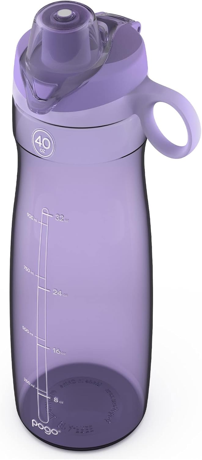 Pogo plastic water bottle with straw lid and convenient carry handle