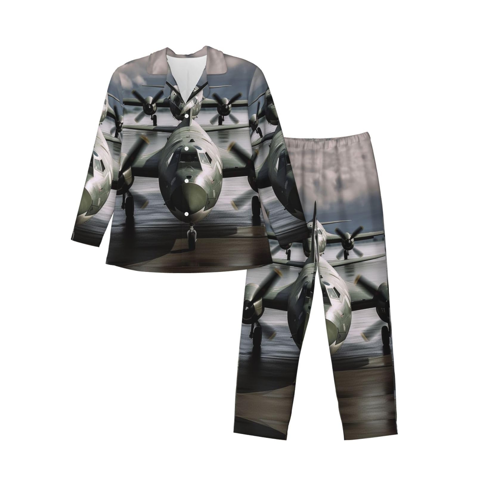 Us Army Plane Men'S Long-Sleeved Pajama Set Loungewear Leisure Loose Nighttime Sleep Relax Black