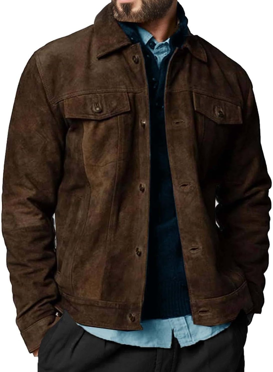 Men's Suede Leather Jacket Real Lambskin Suede Casual Leather Jackets For Men Suede Trucker Coat for Mens