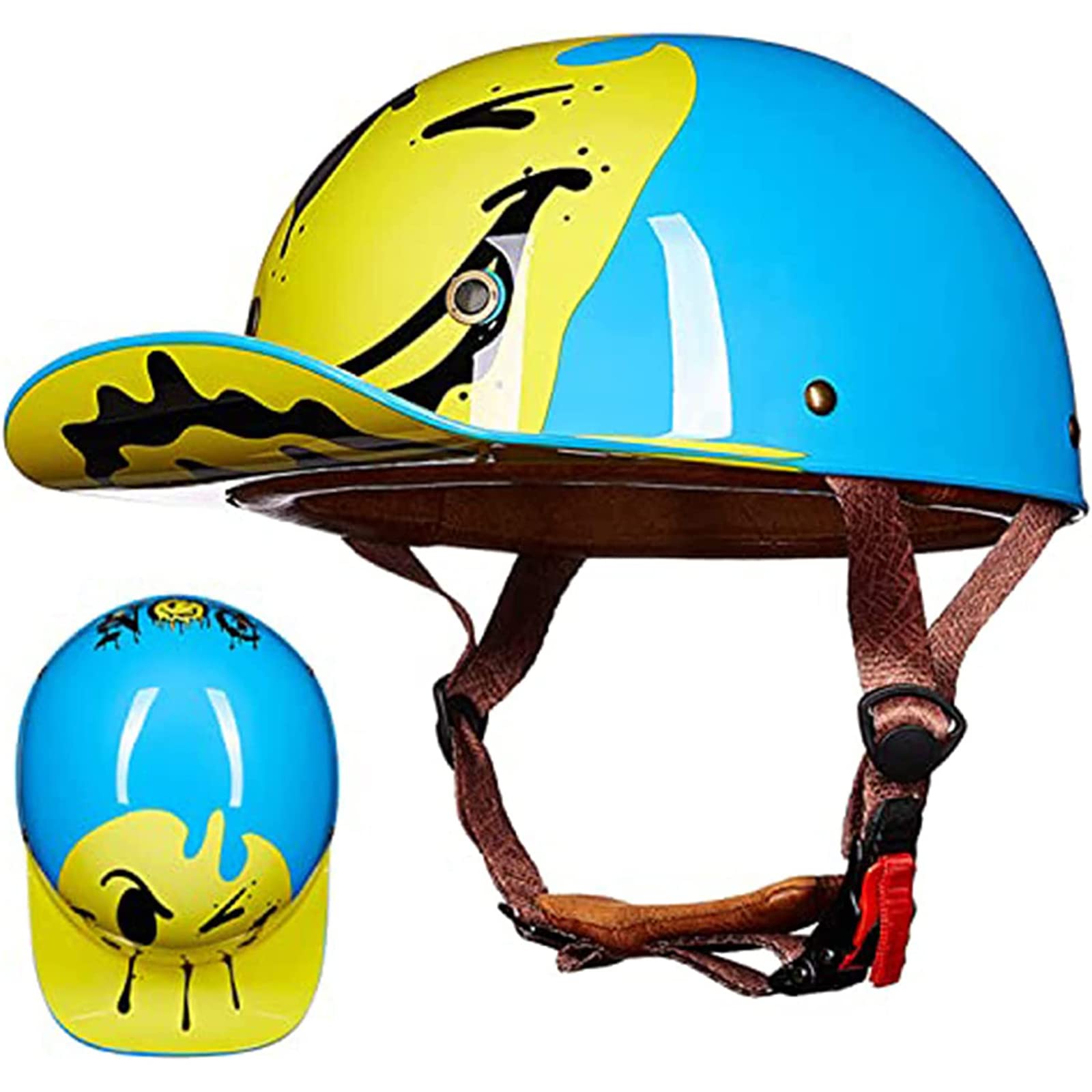 Casco Moto Vintage Aperto Mezzo Casco Baseball Con Visiera – Nezha, Taglie M-XXL, Per Scooter E Ciclomotori
