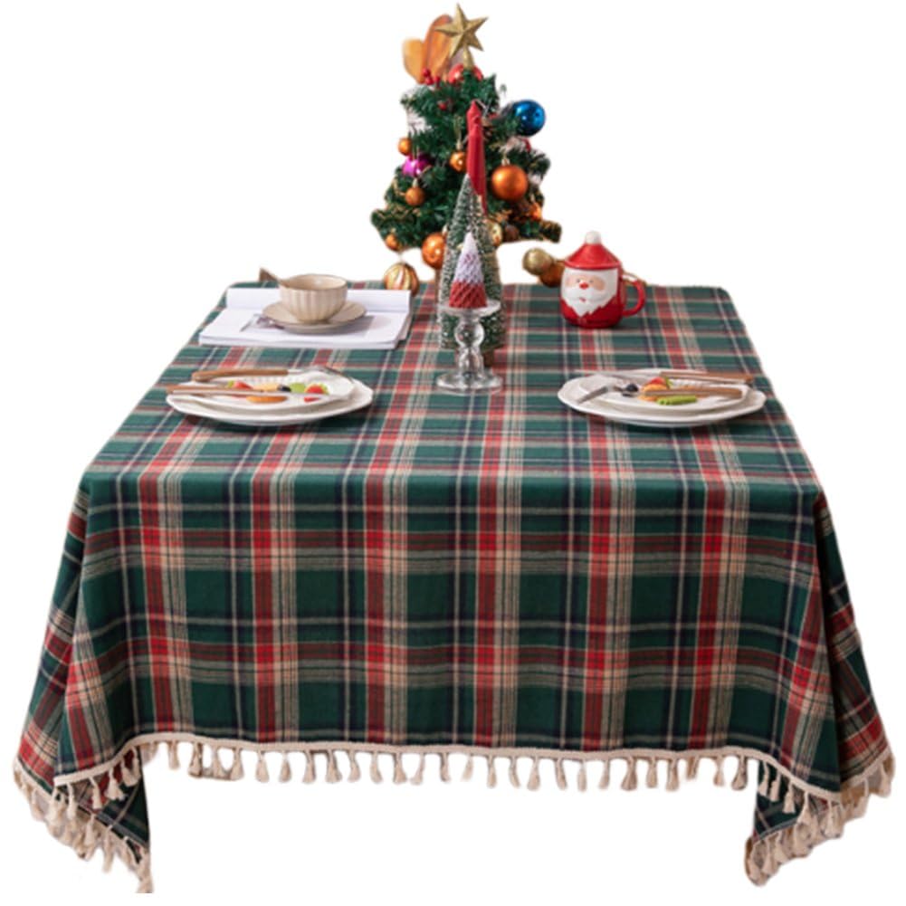 Nappe de Noël à carreaux rouge et vert pour décoration table hiver