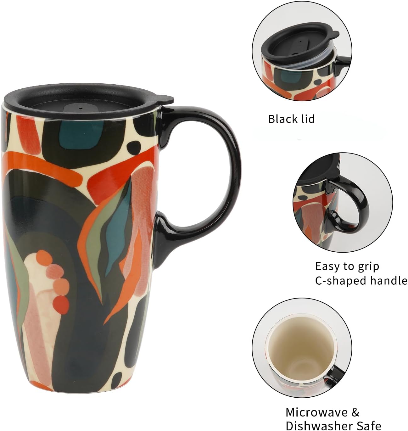 TZSSP Coffee Ceramic Mug Porcelain Latte Tea Cup With Lid 17oz. Orange - Image 5