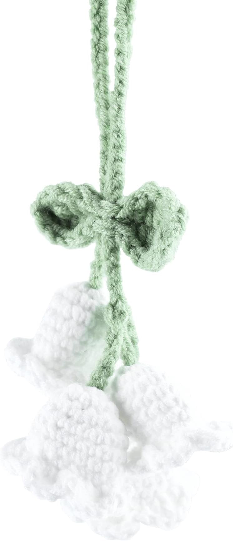 Mirror Hanging Car Accessories Cute Little Lily of The Valley, Hand Knitted Crochet Flower Decor for Mirror, Rear View Mirrors,Key Chains (White)