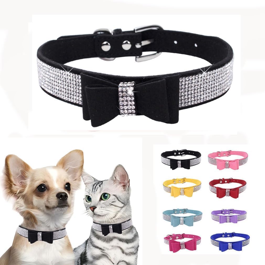 Bbmmayy Cute Dog Collar with Bling Rhinestone, Fancy Crystal Diamond Glitter Pretty Jewel Soft Cat Collars for Small Medium Large Breed Dogs Girl