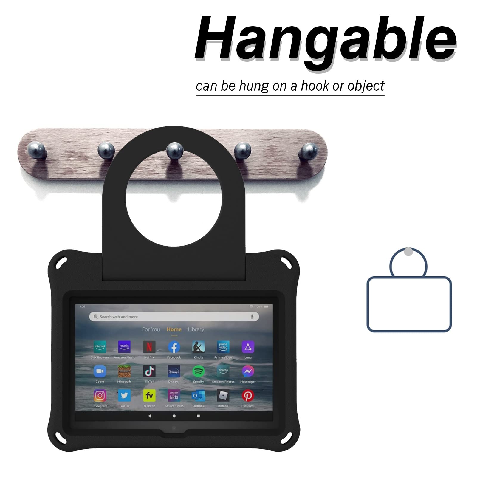 Pokrywa tabletu Paska dla dzieci kompatybilna z Kindle Fire DH 7 (2022), Ogień DH 7 ", Odporny na wstrząsy lekki uchwyt stojakowy Eva Pokrowiec na tablet Strona główna tabletu(Noir)