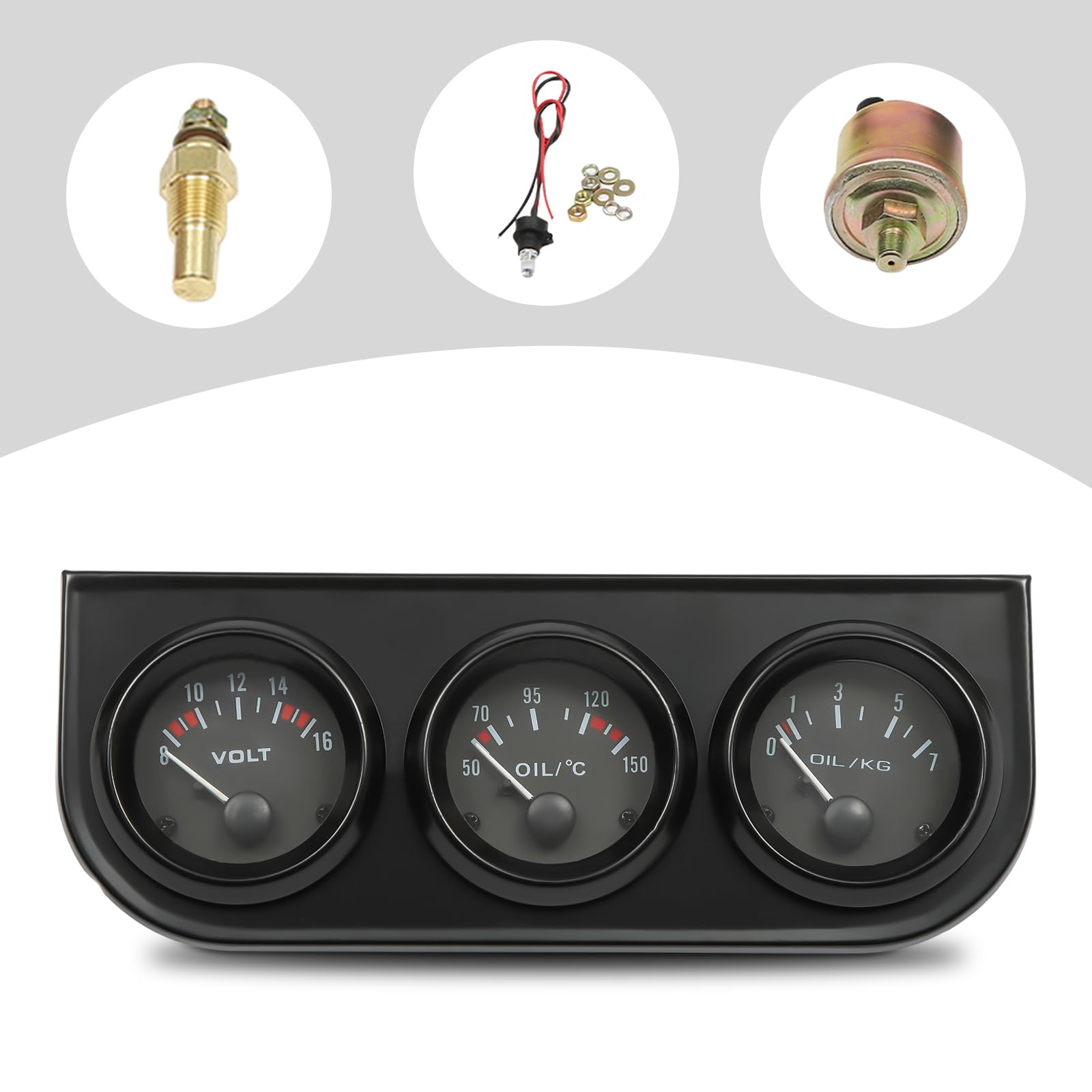 3 in 1 strumenti per auto, temperatura dell'olio, indicatore di voltaggio, per veicoli da 8 a 16 V, facile lettura
