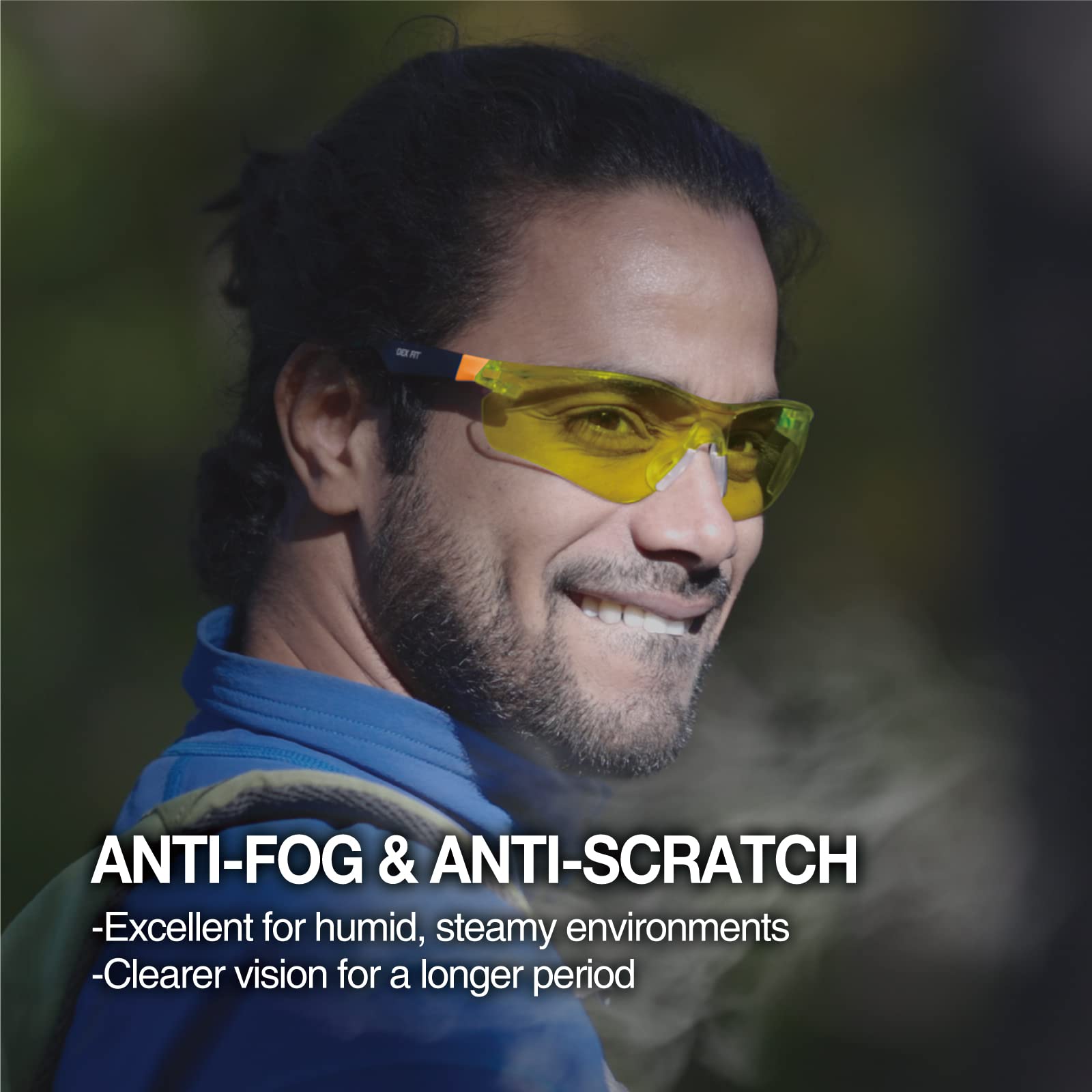 DEX FIT Safety Glasses SG210, Yellow Lens, Blue Light Blocking & Night Vision Enhancement, Anti-Fog Z87.1 Eye Protection - Image 4