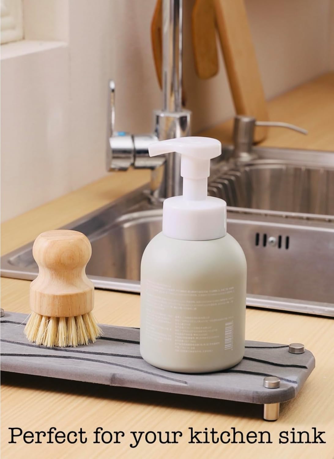Sink Caddy 2PC Instant Dry Sink Organizer, Sponge Soap Holder Dispenser, Kitchen Countertop Fast Drying Counter Tray Rack, Sink Diatomaceous Pedestal Stand Riser with Stainless Steel Feet
