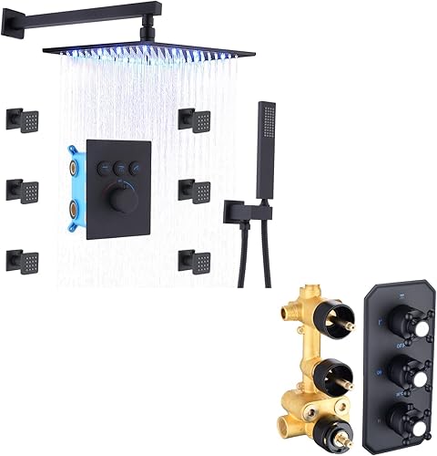 Miniatura 1 de Sistema de ducha de baño con chorros de cuerpo de encendidoapagado con botón de ducha con grifo de ducha montado en la pared de 16 pulgadas y