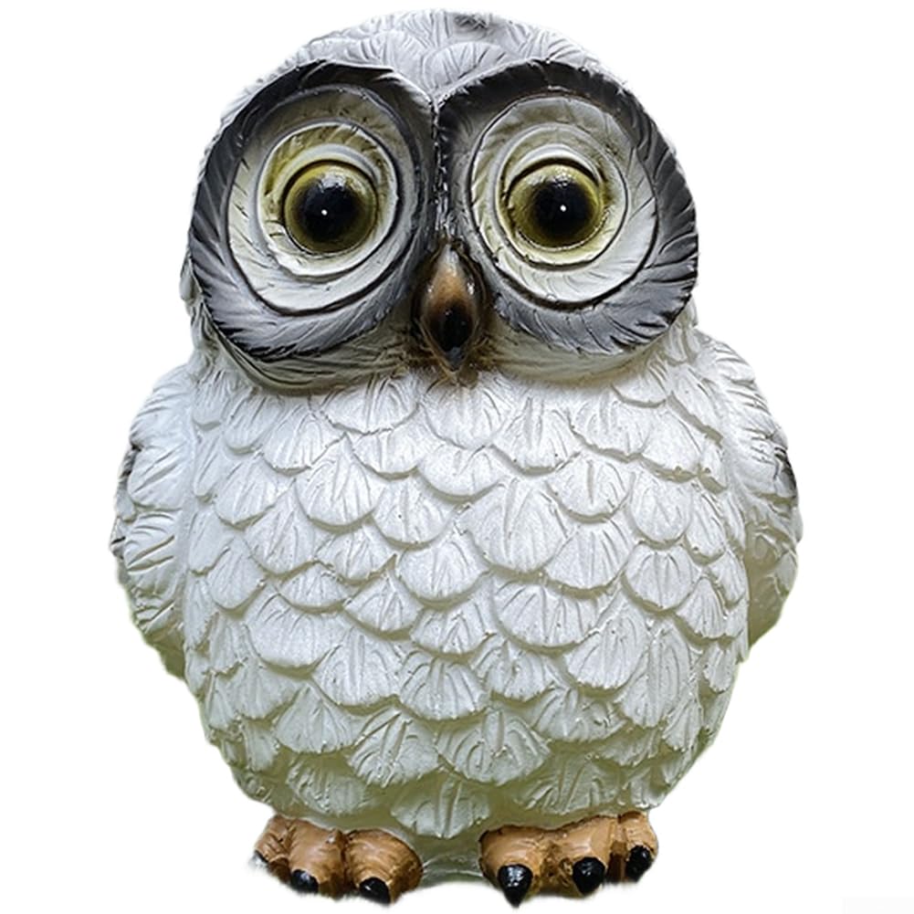 Automatic Solar Owl Light Outdoor Resin for SCULPTURE Lifelike Design Solar Powered Weather Resistant Sensor Operated Brown White 14.5x14x11cm(White)