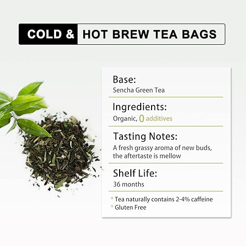 Miniatura 2 de RIANTEA Té helado Cold & Hot Brew, té verde orgánico prevernal Sencha, bolsita de té original con hojas y bolsita de té baja en cafeína naturalmente