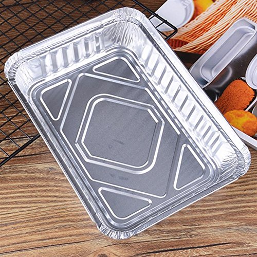 8Pcs/Set BBQ Aluminum Foil Trays Disposable Food Container Plates Bowls Baking Party Pan With Lid Kitchen Food Vegetables Holder : 850ML