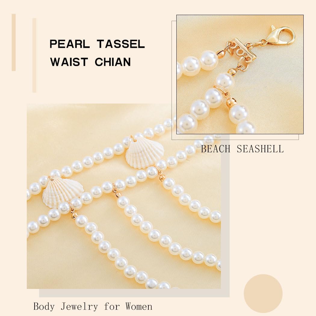 Pearl Waist Chain Seashell Body Chain Pearls Body Jewelry for Women Layered Sea Shell Pearl Belly Chain Summer Beach - Image 3